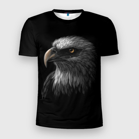 Мужская футболка 3D Slim с принтом Голова хищного орла в Новосибирске, 100% полиэстер с улучшенными характеристиками | приталенный силуэт, круглая горловина, широкие плечи, сужается к линии бедра | голова орла | зоркий глаз | орел | птица | хищник