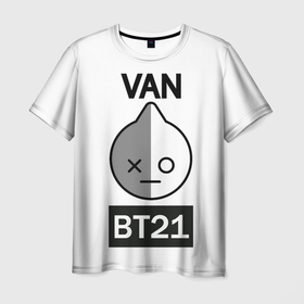 Мужская футболка 3D с принтом BTS| VAN BT21 в Петрозаводске, 100% полиэфир | прямой крой, круглый вырез горловины, длина до линии бедер | army | bt 21 | bts | k pop | suga | van | мин юнги | мультфильм | персонаж | робот