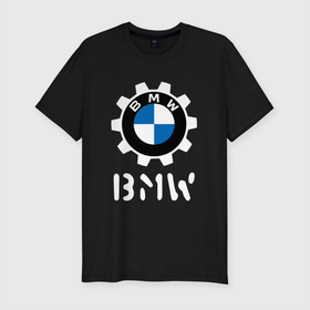 Мужская футболка хлопок Slim с принтом BMW | BMW в Новосибирске, 92% хлопок, 8% лайкра | приталенный силуэт, круглый вырез ворота, длина до линии бедра, короткий рукав | auto | b m w | bmv | bmw | logo | m power | moto | performance | power | series | sport | авто | б м в | бмв | лого | логотип | марка | мото | перфоманс | символ | спорт