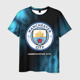 Мужская футболка 3D с принтом МАНЧЕСТЕР СИТИ | Manchester City 5 в Тюмени, 100% полиэфир | прямой крой, круглый вырез горловины, длина до линии бедер | city | club | dye | footbal | logo | manchester | manchester city | tie | tiedye | знак | клуб | логотип | логотипы | манчестер | символ | символы | сити | форма | футбол | футбольная | футбольный