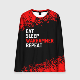 Мужской лонгслив 3D с принтом Eat Sleep Warhammer Repeat   Спрей в Белгороде, 100% полиэстер | длинные рукава, круглый вырез горловины, полуприлегающий силуэт | eat sleep warhammer repeat | logo | warhammer | вархаммер | игра | игры | краска | лого | логотип | символ | спрей