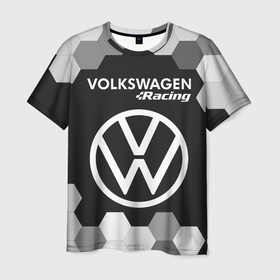 Мужская футболка 3D с принтом VOLKSWAGEN RACING | Графика , 100% полиэфир | прямой крой, круглый вырез горловины, длина до линии бедер | auto | logo | moto | symbol | volkswagen | volkswagen racing | авто | автомобиль | гонки | знак | лого | логотип | логотипы | марка | машина | мото | символ | символы | соты | фольксваген