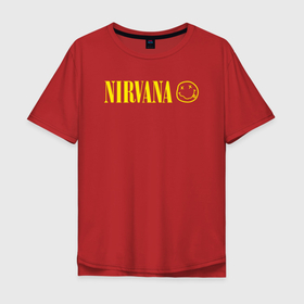 Мужская футболка хлопок Oversize с принтом nirvana logo в Курске, 100% хлопок | свободный крой, круглый ворот, “спинка” длиннее передней части | dave grohl | geffen | krist novoselic | kurt cobain | nirvana | rock | smile | курт кобейн | нирвана | смайл