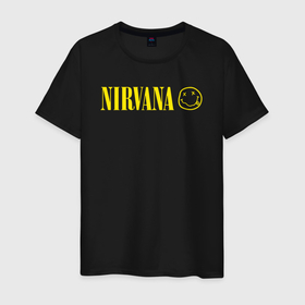 Мужская футболка хлопок с принтом nirvana logo , 100% хлопок | прямой крой, круглый вырез горловины, длина до линии бедер, слегка спущенное плечо. | dave grohl | geffen | krist novoselic | kurt cobain | nirvana | rock | smile | курт кобейн | нирвана | смайл