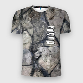 Мужская футболка 3D Slim с принтом Climbing   Extreme , 100% полиэстер с улучшенными характеристиками | приталенный силуэт, круглая горловина, широкие плечи, сужается к линии бедра | climbing | extreme | mountain | rock | sport | stone | texture | гора | камень | скала | скалопазание | спорт | текстура | экстрим