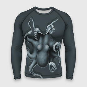 Мужской рашгард 3D с принтом Серый осьминог в Екатеринбурге,  |  | Тематика изображения на принте: молюск | морской житель | осьминог | осьминожка | спрут | щупальца