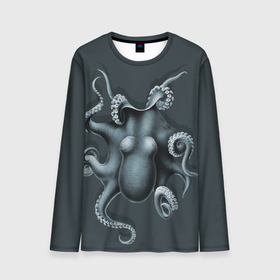 Мужской лонгслив 3D с принтом Серый осьминог в Курске, 100% полиэстер | длинные рукава, круглый вырез горловины, полуприлегающий силуэт | молюск | морской житель | осьминог | осьминожка | спрут | щупальца