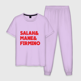 Мужская пижама хлопок с принтом Salah   Mane   Firmino в Тюмени, 100% хлопок | брюки и футболка прямого кроя, без карманов, на брюках мягкая резинка на поясе и по низу штанин
 | england | football | klopp | liverpool | mane | salah | sport | англия | клопп | ливерпуль | мане | салах | фирмино | футбол | чемпион