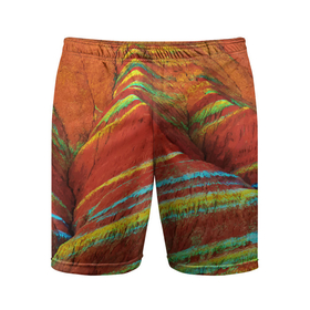 Мужские шорты спортивные с принтом Знаменитые разноцветные горы   Китай ,  |  | china | color | mountains | nature | горы | китай | природа | цвет