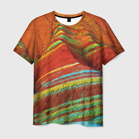 Мужская футболка 3D с принтом Знаменитые разноцветные горы   Китай в Санкт-Петербурге, 100% полиэфир | прямой крой, круглый вырез горловины, длина до линии бедер | china | color | mountains | nature | горы | китай | природа | цвет