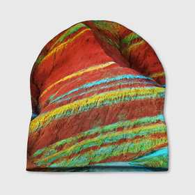 Шапка 3D с принтом Знаменитые разноцветные горы   Китай в Тюмени, 100% полиэстер | универсальный размер, печать по всей поверхности изделия | china | color | mountains | nature | горы | китай | природа | цвет