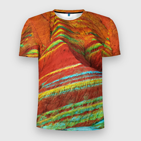 Мужская футболка 3D Slim с принтом Знаменитые разноцветные горы   Китай , 100% полиэстер с улучшенными характеристиками | приталенный силуэт, круглая горловина, широкие плечи, сужается к линии бедра | china | color | mountains | nature | горы | китай | природа | цвет