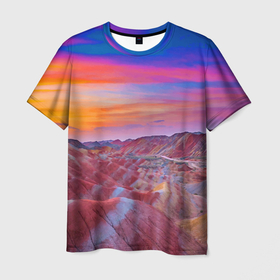 Мужская футболка 3D с принтом Краски природы   Горы   Neon   Китай в Санкт-Петербурге, 100% полиэфир | прямой крой, круглый вырез горловины, длина до линии бедер | china | clouds | color | mountains | nature | sky | горы | китай | небо | облака | природа | цвет