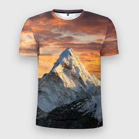 Мужская футболка 3D Slim с принтом Та самая Джомолунгма (Сагарматха)   Everest в Новосибирске, 100% полиэстер с улучшенными характеристиками | приталенный силуэт, круглая горловина, широкие плечи, сужается к линии бедра | ice | mountain | sky | snow | top | вершина | гора | лёд | небо | снег