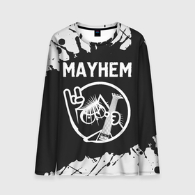 Мужской лонгслив 3D с принтом Mayhem + КОТ + Краска в Санкт-Петербурге, 100% полиэстер | длинные рукава, круглый вырез горловины, полуприлегающий силуэт | band | mayhem | metal | paint | rock | брызги | группа | кот | краска | мэйхем | рок