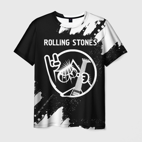 Мужская футболка 3D с принтом Rolling Stones   КОТ   Краска в Курске, 100% полиэфир | прямой крой, круглый вырез горловины, длина до линии бедер | band | metal | rock | rolling | rolling stones | stones | группа | кот | краска | рок | роллинг | стоунз