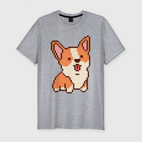 Мужская футболка хлопок Slim с принтом Корги из пикселей в Курске, 92% хлопок, 8% лайкра | приталенный силуэт, круглый вырез ворота, длина до линии бедра, короткий рукав | corgi | dog | вельш | вельш корги | дог | домашние животные | корги | собака | собаки
