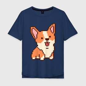 Мужская футболка хлопок Oversize с принтом Корги из пикселей в Санкт-Петербурге, 100% хлопок | свободный крой, круглый ворот, “спинка” длиннее передней части | corgi | dog | вельш | вельш корги | дог | домашние животные | корги | собака | собаки