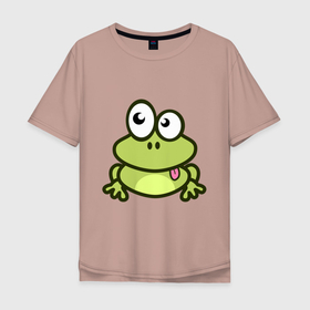 Мужская футболка хлопок Oversize с принтом Забавный зеленый лягушонок , 100% хлопок | свободный крой, круглый ворот, “спинка” длиннее передней части | Тематика изображения на принте: веселый | забавный | зеленый | ква | лягушка | лягушонок