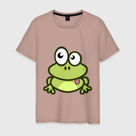 Мужская футболка хлопок с принтом Забавный зеленый лягушонок , 100% хлопок | прямой крой, круглый вырез горловины, длина до линии бедер, слегка спущенное плечо. | веселый | забавный | зеленый | ква | лягушка | лягушонок