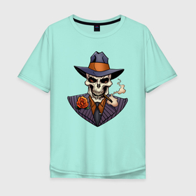 Мужская футболка хлопок Oversize с принтом Мертвый гангстер , 100% хлопок | свободный крой, круглый ворот, “спинка” длиннее передней части | гангста | гангстер | генгста | мертвый | скелет | череп