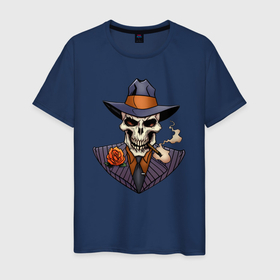 Мужская футболка хлопок с принтом Мертвый гангстер в Тюмени, 100% хлопок | прямой крой, круглый вырез горловины, длина до линии бедер, слегка спущенное плечо. | гангста | гангстер | генгста | мертвый | скелет | череп