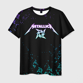 Мужская футболка 3D с принтом metallica металлика   neon в Тюмени, 100% полиэфир | прямой крой, круглый вырез горловины, длина до линии бедер | lyrics | metallica | metallica live | music | pop | rock | кот | котэ | металлика | музыка | рок