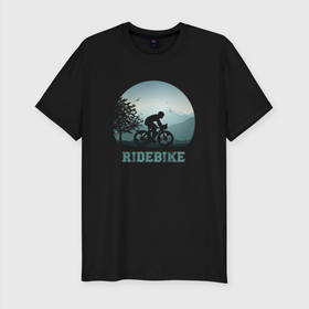 Мужская футболка хлопок Slim с принтом RideBike в Санкт-Петербурге, 92% хлопок, 8% лайкра | приталенный силуэт, круглый вырез ворота, длина до линии бедра, короткий рукав | bike | cycling | ride | velo | велосипед