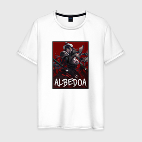 Мужская футболка хлопок с принтом Альбедо арт в Новосибирске, 100% хлопок | прямой крой, круглый вырез горловины, длина до линии бедер, слегка спущенное плечо. | albedo | anime | overlord | альбедо | аниме | анимэ | повелитель