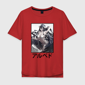 Мужская футболка хлопок Oversize с принтом Альбедо art в Тюмени, 100% хлопок | свободный крой, круглый ворот, “спинка” длиннее передней части | albedo | anime | overlord | альбедо | аниме | анимэ | повелитель
