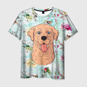 Мужская футболка 3D с принтом Морда  пса с высунутым языком , 100% полиэфир | прямой крой, круглый вырез горловины, длина до линии бедер | пес | песик | собака | собачка | язык