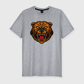 Мужская футболка хлопок Slim с принтом Морда  медведя в Курске, 92% хлопок, 8% лайкра | приталенный силуэт, круглый вырез ворота, длина до линии бедра, короткий рукав | bear | зверь | медведь | мишка | хищник