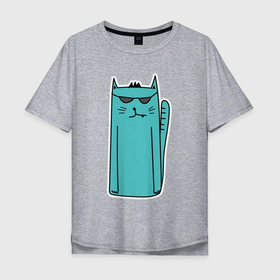 Мужская футболка хлопок Oversize с принтом Бирюзовый кот в Екатеринбурге, 100% хлопок | свободный крой, круглый ворот, “спинка” длиннее передней части | бирюза | бирюзовый | кот | кот в очках | крутой