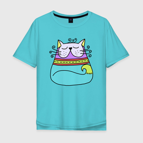 Мужская футболка хлопок Oversize с принтом Разноцветный котик в Екатеринбурге, 100% хлопок | свободный крой, круглый ворот, “спинка” длиннее передней части | Тематика изображения на принте: кот | котенок | котик | кошка | разноцветный