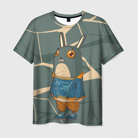 Мужская футболка 3D с принтом Удивленный кролик в Новосибирске, 100% полиэфир | прямой крой, круглый вырез горловины, длина до линии бедер | животное | зайчик | заяц | кролик | модный | разводы | рысак