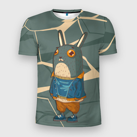 Мужская футболка 3D Slim с принтом Удивленный кролик в Курске, 100% полиэстер с улучшенными характеристиками | приталенный силуэт, круглая горловина, широкие плечи, сужается к линии бедра | животное | зайчик | заяц | кролик | модный | разводы | рысак