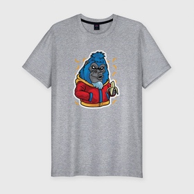 Мужская футболка хлопок Slim с принтом Синяя горилла с бананами APE в Кировске, 92% хлопок, 8% лайкра | приталенный силуэт, круглый вырез ворота, длина до линии бедра, короткий рукав | ape | monkey | банан | бананы | горилла | обезьяна
