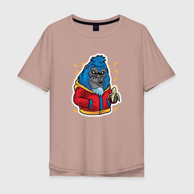 Мужская футболка хлопок Oversize с принтом Синяя горилла с бананами APE в Санкт-Петербурге, 100% хлопок | свободный крой, круглый ворот, “спинка” длиннее передней части | ape | monkey | банан | бананы | горилла | обезьяна