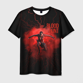 Мужская футболка 3D с принтом Vampire: The Masquerade   Bloodhunt главная героиня на красном фоне с молниями , 100% полиэфир | прямой крой, круглый вырез горловины, длина до линии бедер | bloodhunt | game | masquerade | vampire | вампир | игра | королевская битва