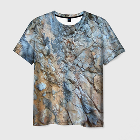 Мужская футболка 3D с принтом Скала   Текстура в Курске, 100% полиэфир | прямой крой, круглый вырез горловины, длина до линии бедер | abstraction | mountain | rock | stone | texture | абстракция | гора | камень | скала | текстура
