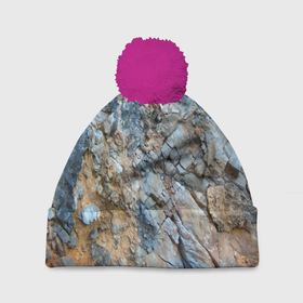 Шапка 3D c помпоном с принтом Скала   Текстура в Курске, 100% полиэстер | универсальный размер, печать по всей поверхности изделия | abstraction | mountain | rock | stone | texture | абстракция | гора | камень | скала | текстура