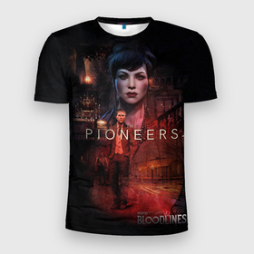 Мужская футболка 3D Slim с принтом Vampire: The Masquerade  Bloodlines 2 Pioneers в Новосибирске, 100% полиэстер с улучшенными характеристиками | приталенный силуэт, круглая горловина, широкие плечи, сужается к линии бедра | вампиры | клан | мир тьмы | оборотни | сиэтл | слабокровный