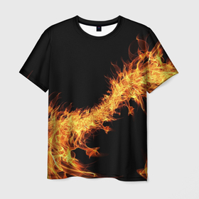 Мужская футболка 3D с принтом Огонь   Стихия в Новосибирске, 100% полиэфир | прямой крой, круглый вырез горловины, длина до линии бедер | element | expression | fire | flame | огонь | пламя | стихия | экспрессия