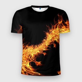 Мужская футболка 3D Slim с принтом Огонь   Стихия , 100% полиэстер с улучшенными характеристиками | приталенный силуэт, круглая горловина, широкие плечи, сужается к линии бедра | element | expression | fire | flame | огонь | пламя | стихия | экспрессия
