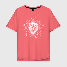 Мужская футболка хлопок Oversize с принтом Зодиакальный Лев в Тюмени, 100% хлопок | свободный крой, круглый ворот, “спинка” длиннее передней части | aquarius | horoscope | leo | астрология | зведы | знак зодиака | лев | символ