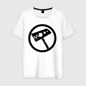 Мужская футболка хлопок с принтом Ню 7. в Новосибирске, 100% хлопок | прямой крой, круглый вырез горловины, длина до линии бедер, слегка спущенное плечо. | scp | знак | логотип | надпись | ню 7 | оперативные группы | удар молота