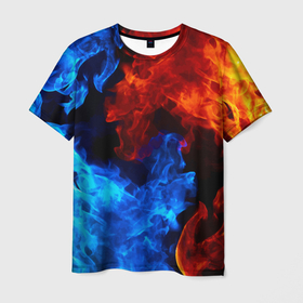 Мужская футболка 3D с принтом Огонь   Вода   Инь   Янь , 100% полиэфир | прямой крой, круглый вырез горловины, длина до линии бедер | element | fire | flame | water | вода | инь янь | огонь | пламя | стихия