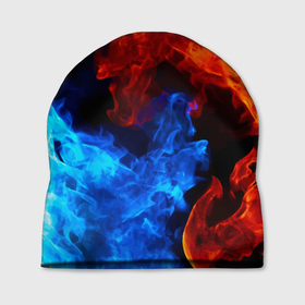 Шапка 3D с принтом Огонь   Вода   Инь   Янь , 100% полиэстер | универсальный размер, печать по всей поверхности изделия | element | fire | flame | water | вода | инь янь | огонь | пламя | стихия