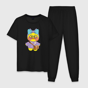Мужская пижама хлопок с принтом Лалафанфан с голубым бантом и звездами в Тюмени, 100% хлопок | брюки и футболка прямого кроя, без карманов, на брюках мягкая резинка на поясе и по низу штанин
 | lalafanfan duck | звезда | лалафанфан | птица | утка | уточка