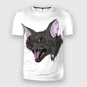 Мужская футболка 3D Slim с принтом Сфинкс с лозой в Белгороде, 100% полиэстер с улучшенными характеристиками | приталенный силуэт, круглая горловина, широкие плечи, сужается к линии бедра | агрессивнаякошка | животные | кошка | лоза | сфинкс